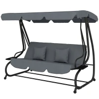 Outsunny Balancelle de jardin 3 places convertible toit inclinaison réglable 2 tablettes 2 x 1,2 x 1,64 m acier gris foncé(m-16)