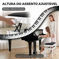 HOMCOM Banco para Piano Regulável 45-56 cm com Assento em Veludo, Pés em Madeira, até 120 kg, Branco(m-4)