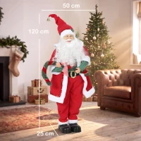 HOMCOM Père Noël Animé Grandeur Nature 120cm, Décoration Musicale Chantante et Oscillante,  Activation Sonore et Tactile, Rouge(m-3)