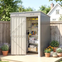Outsunny Abri de Jardin en Métal Adossable 2 Grilles d'Aération Toit Incliné Anti-UV 163x90x179cm Gris Clair(m-9)