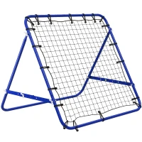 HOMCOM Filet de Rebond Rebondeur de Football en Métal avec Angle Réglable 20 Cordes Élastiques 96x80x96 cm Bleu(m-7)