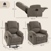 HOMCOM Fotoliu electric cu ridicare și reclinare, cu masaj și încălzire, din material cu efect de in, maro deschis(m-3)