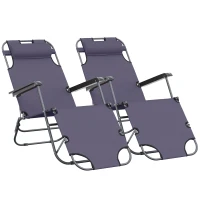 Outsunny Lot de 2 Chaises Longue Pliable Bain de Soleil fauteuil relax jardin transat Relaxation Dossier inclinable Repose-Pied(m-1)