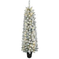 HOMCOM Schneebesprühter Weihnachtsbaum mit 150 LED-Lichtern 150 cm 8 Modi 250 Zweige Grün und Weiß(m-8)