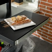 Outsunny Chariot pour barbecue plancha avec plateau en inox, multi-équipements, 6 crochets, tablette rabattable, 2 roulettes(m-9)