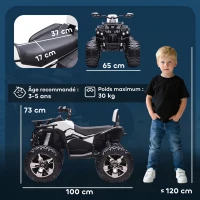 HOMCOM Quad Buggy électrique Enfant 12 V 8 Km/h Max. Voiture électrique Enfant avec Effets Lumineux sonores métal PP Blanc Noir(m-3)