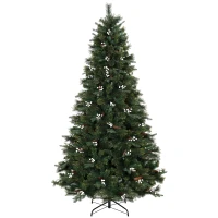 HOMCOM Brad Artificial de Crăciun 220 cm cu 1116 Ramuri Bază Metalică Pliabilă Sistem cu Balamale Realist şi Bogat Verde(m-7)