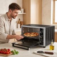 HOMCOM Mini cuptor 46 L cu rotisor, convecție, reglare temperatură și temporizator, 1800 W, Negru(m-5)
