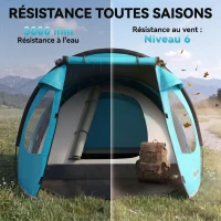 Outsunny Tente de camping 2-3 personnes, tente dôme familiale imperméable, avec fenêtres, poche, sac de transport bleu ciel(m-5)