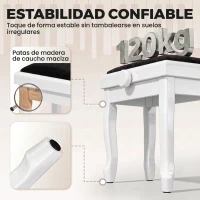 HOMCOM Banco de Piano Altura Ajustable 45-56 cm Banqueta de Piano con Asiento Terciopelo Patas de Madera Carga 120 kg Blanco(m-5)