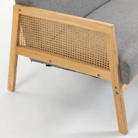 HOMCOM Sofá de 2 Plazas Tapizado en Lino con Detalles Ratán Sintético Estructura de Madera Carga 240 kg 115x77x77 cm Gris(m-14)