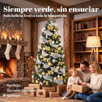 HOMCOM Árbol de Navidad 230 cm con 250 LED 1136 Ramas 8 Modos Bolas Cintas y Lazos Mando a Distancia y Base Plegable Verde(m-4)