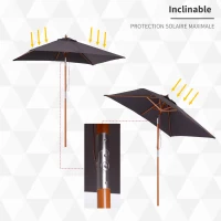 Outsunny Parasol de jardin extérieur Parasol rectangulaire inclinable bois polyester 2L x 1,5l x 2,3H m gris foncé(m-4)