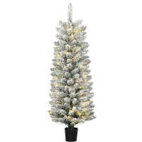 HOMCOM Schneebedeckter Weihnachtsbaum mit 100 LEDs 120 cm 8 Modi 180 Zweige Grün und Weiß(m-8)