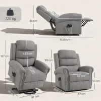 HOMCOM Power-lift relaxfauteuil met vibratiemassage en warmte, USB-aansluiting, zijvakken en afstandsbedieningen, lichtgrijs(m-3)