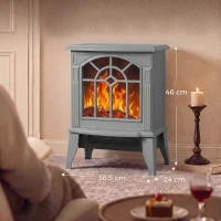HOMCOM Freestanding Electric Fireplace, Electric Log Burner w/ LED Flame Effect, Overheating Safety System, 1000W/2000W, Grey(m-3)
