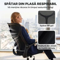 HOMCOM Scaun de birou ergonomic rotativ cu brațe rabatabile, funcție de balans, înălțime reglabilă, din plasă, negru(m-5)