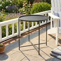 Outsunny Petite table basse ronde table d'appoint plateau amovible avec bord relevé pieds pliables en acier Ø 46 x 53 cm noir(m-2)