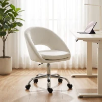 HOMCOM Velvet Desk Chair, Modern Office Chair with Height-Adjustable, Wheels, for Home Study Bedroom, Cream(m-8)