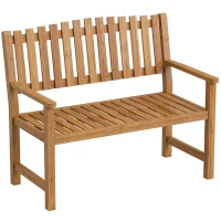 Outsunny Banc de Jardin Banquette de Terrasse 2 Places Charge Max. 320kg Accoudoirs 112 x 64 x 92 cm Bois d'Acacia Naturel(m-12)