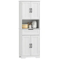 HOMCOM Alacena de Cocina Alta Mueble Auxiliar de Cocina con 4 Puertas 5 Estantes Cajón Estantes Ajustables 60x30x172 cm Blanco(m-11)