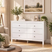 HOMCOM Commode 6 Tiroirs, Meuble de Rangement avec Glissières Fluides, Chiffonnier, Style Moderne, 118 x 39,5 x 75,5 cm, Blanc(m-8)