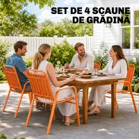 Outsunny Set de 4 Scaune de Grădină Stivuibile cu Spătar Înalt și Brațe, 56x66x91 cm, Maro Închis(m-4)