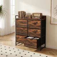 HOMCOM Rustic Chest of Six Fabric Drawers - Rustic Brown(m-9)