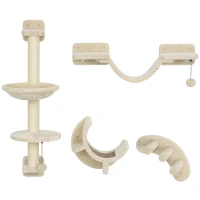PawHut Four-Piece Cat Wall Furniture, with Hammock, Ladder, Platforms, Steps, for Indoor Use - Beige(m-15)