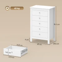 HOMCOM Commode 5 Tiroirs, Meuble de Rangement avec Glissières Fluides, Chiffonnier, Style Moderne, 60 x 39,5 x 95,3 cm, Blanc(m-3)