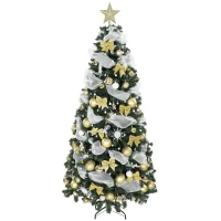 HOMCOM Weihnachtsbaum 230 cm mit 250 LEDs, 1136 Zweige, 8 Modi, Kugeln, Bänder und Schleifen, Fernbedienung und klappbarer Basis, Grün(m-8)