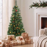 HOMCOM Kunstkerstboom 120 cm met 100 leds, 131 takpunten, bessen, 2 lichtkleuren en afstandsbediening(m-2)