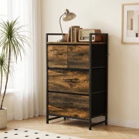 HOMCOM Meuble de rangement style industriel commode 4 tiroirs en tissu pliables et amovibles et 1 étagère - 50 x 29 x 85 cm(m-15)