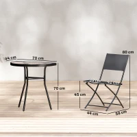 Outsunny Ensemble Bistro d'Extérieur, Mobilier de Patio 3 Pièces avec Chaises Pliantes, Table en Verre Semi-Circulaire, Noir(m-3)