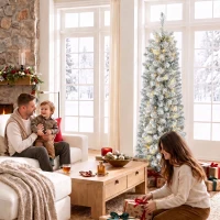 HOMCOM Árbol de Navidad Nevado con 150 Luces LED 150 cm 8 Modos 250 Ramas Verde y Blanco(m-9)