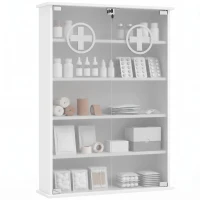 HOMCOM Botiquín de Pared de 5 Niveles con 2 Puertas de Cristal Estantes Ajustables Cerradura y 2 Llaves 60x17x82,5 cm Blanco(m-11)