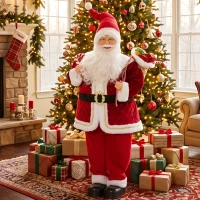 HOMCOM Père Noël Animé Grandeur Nature 120 cm, Décoration Musicale Chantante à Tête Mobile, Activation Sonore, Tactile, Rouge(m-9)