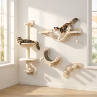 PawHut Four-Piece Cat Wall Furniture, with Hammock, Ladder, Platforms, Steps, for Indoor Use - Beige(m-9)