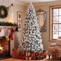 HOMCOM Árbol de Navidad Artificial 270 cm con 1507 Ramas Base Metálica Plegable Montaje Rápido para Salón Interior Blanco(m-2)