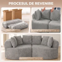 HOMCOM Canapea 3 locuri fără cadru, cu șezut amplu, 6 perne, design curbat, din chenille, gri deschis(m-7)