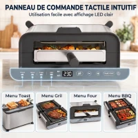 HOMCOM Mini-Four Électrique 3-en-1 1700 W, Grille-Pain à Fente Longue, Gril de Table 4,9L, Écran LED, Minuterie 60 min, Argenté(m-5)