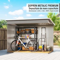 Outsunny Căsuță de grădină 4,13 m² din oțel galvanizat cu kit de fundație, acoperiș înclinat, ușă dublă cu încuietoare, orificii de aerisire, fereastră, gri(m-9)