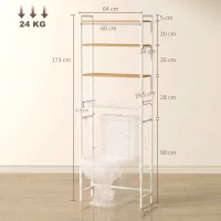 HOMCOM Mobile Sopra WC, Scaffale Salvaspazio 3 Ripiani, Rovere e Bianco(m-3)
