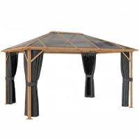 Outsunny Tonnelle de Jardin Pavillon Extérieur Aspect Bois Toit Rigide en Polycarbonate UV50+ Imperméable 398x298x262cm Naturel(m-1)