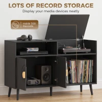 HOMCOM Record Player Stand, Vinyl Record Holder with Storage Holds Up to 300 Albums with Flip-Top Compartment, Black(m-4)