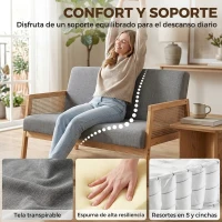 HOMCOM Sofá de 2 Plazas Tapizado en Lino con Detalles Ratán Sintético Estructura de Madera Carga 240 kg 115x77x77 cm Gris(m-6)