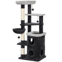 PawHut Arbre à Griffer pour Chats 148 cm avec Maisonnette 2 Niveaux 2 Couchages Hamac Poteaux en Sisal 3 Balles Gris Foncé(m-1)