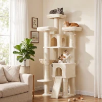 PawHut Grand arbre à griffer 184 cm de haut avec 3 poteaux à griffer, couchages, balle de jeu, hamac, échelle, pour chats de moins de 6 kg(m-2)