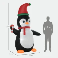 HOMCOM 2.5m Inflatable Christmas Penguin Holding Candy Cane Built-in LED for Party(m-3)