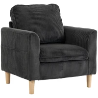 HOMCOM Sillón de salón en terciopelo acanalado, sofá 1 plaza acolchado, asiento amplio, cojín con muelles, 83x74x87cm, Gris oscuro(m-1)